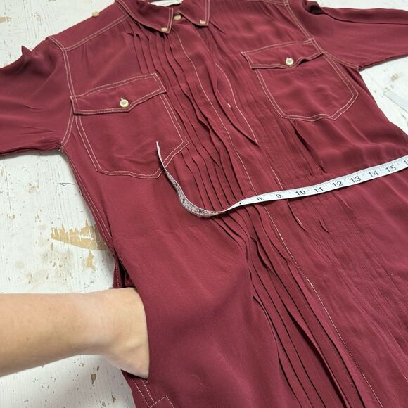 Isabel Marant Etoile GALISE Shirt Dress Burgandy Red Pleated Utility FR 34 US 2 - Picture 14 of 16